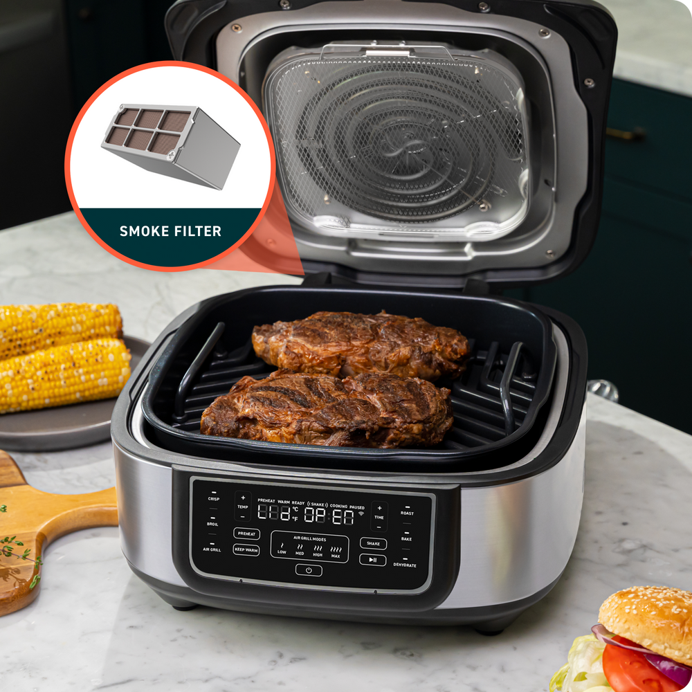 COSORI Electric Smokeless Indoor Grill & Smart XL Air Fryer Combo, 8-in-1,  6QT, 100 Recipes, Grill, Broil, Roast, Bake, Crisp, Dehydrate and More,  Compatible with Alexa & Google Assistant, Black