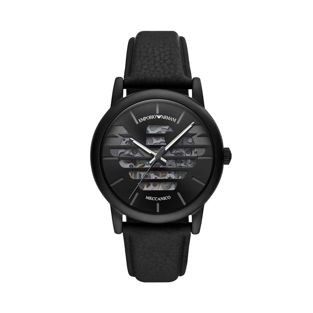 Emporio Armani Mens Automatic Black Leather Watch (Model: AR60064