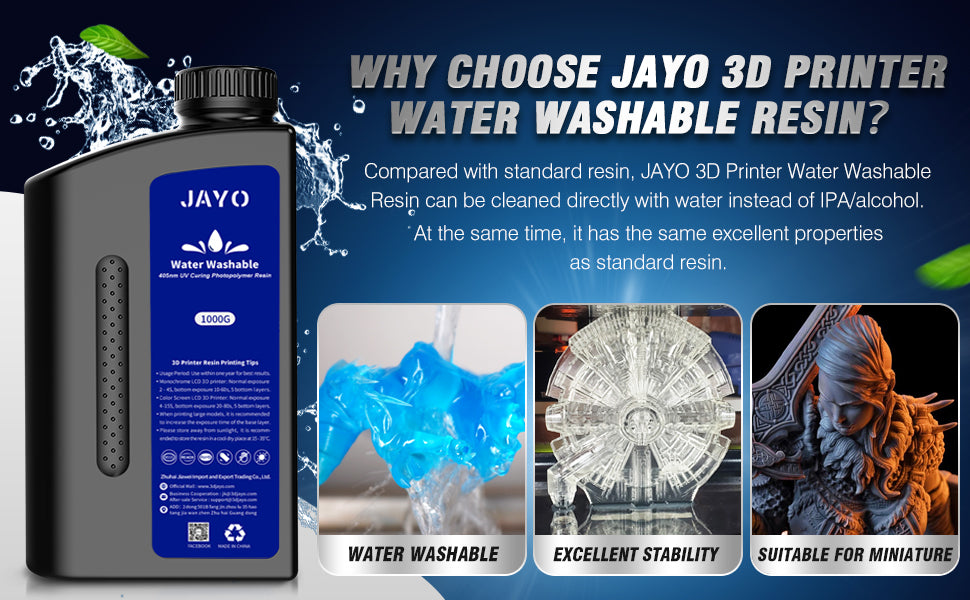 JAYO Water Washable Stampanti 3D Resina 1000g Bianco, resina di  polimerizzazione UV 405nm 3D stampa liquida rapida resina fotopolimerica  lavabile in acqua, per stampante 3D 4K 8K LCD SLA Resina 