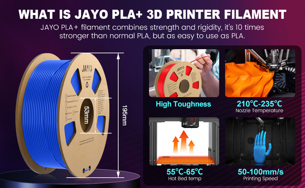 JAYO 1.75mm PLA Meta 3D Printer Filament Gray 1.1KG Spool High Flow  Clog-free
