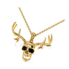 1.00Ct Black Round Diamond Engagement Wedding Gothic Skull With Deer Horns Pendant Sterling Silver Yellow Gold Finish