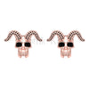 1.00Ct Round Cut Black Diamond Gothic Skull Horn Style Earrings Engagement Wedding Sterling Silver Rose Gold Finish