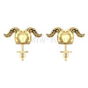 1.00Ct Round Cut Black Diamond Gothic Skull Horn Style Earrings Engagement Wedding Sterling Silver Yellow Gold Finish