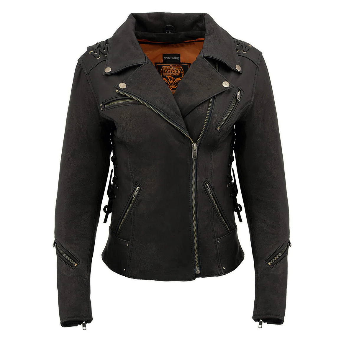 Women's Black Leather Lightweight Lace to Lace Jacket