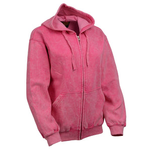 Women's Distressed Pink Sweatshirt Full Zip Up Long Sleeve Casual Hoodie - With Pocket - Apple Alley Resale and Biker Apparel