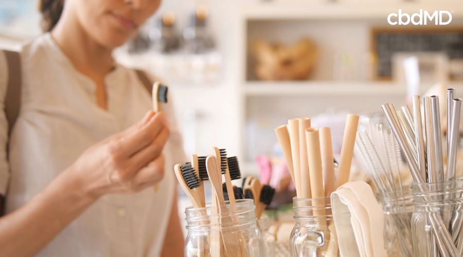 Woman Shopping for Sustainable Bamboo Toothbrush