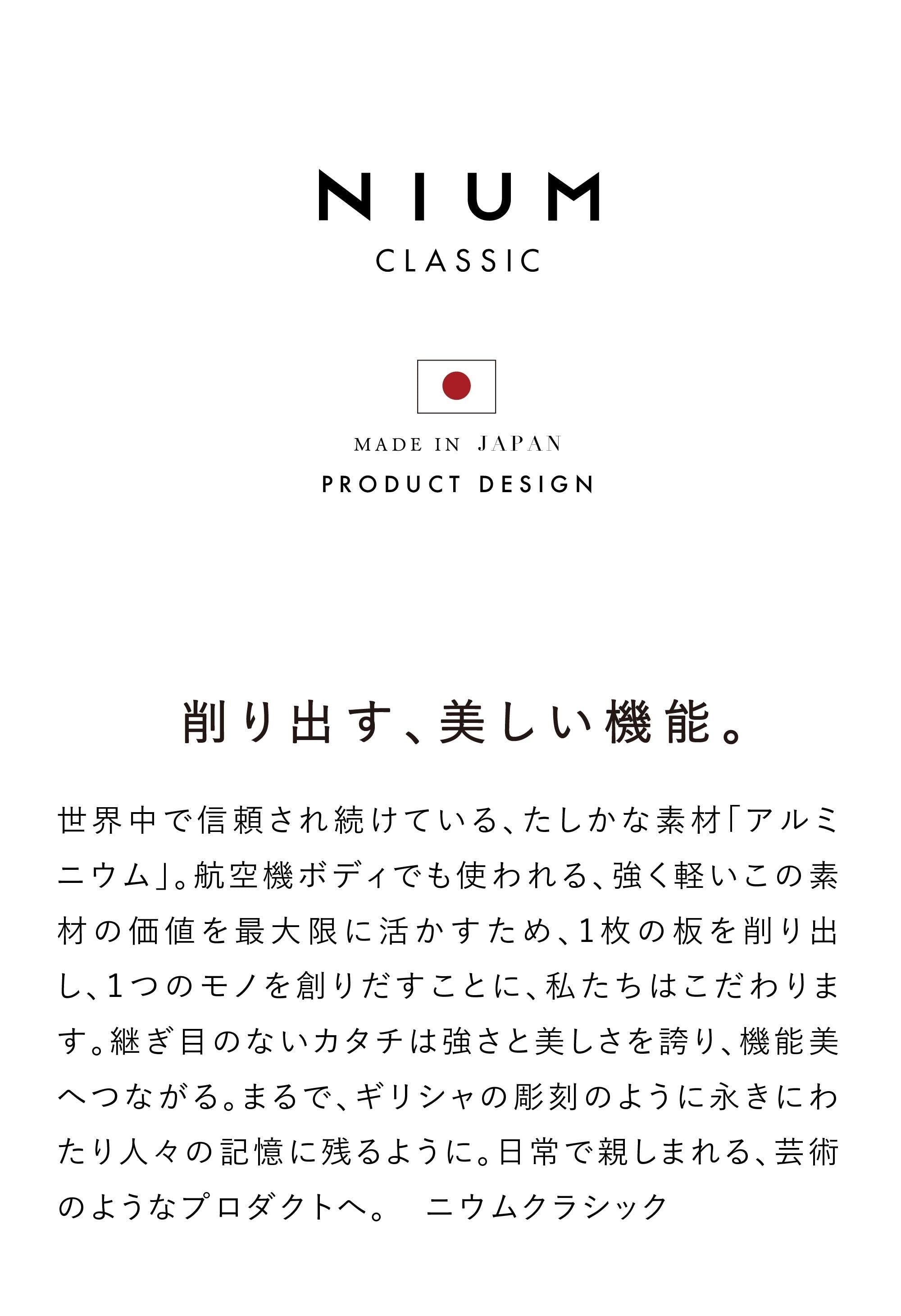 NIUM CLASSIC ニウムクラシック 次世代フレーム型 日本製 アルミ削り出し マネークリップ カードケース ジュラルミン ブランド説明