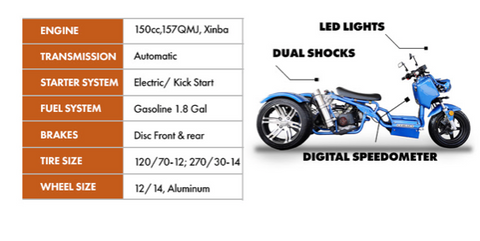 PST150-19N maddog trike 150cc ruckus clone