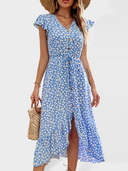 Women's Flutter Sleeve Floral Midi Dress