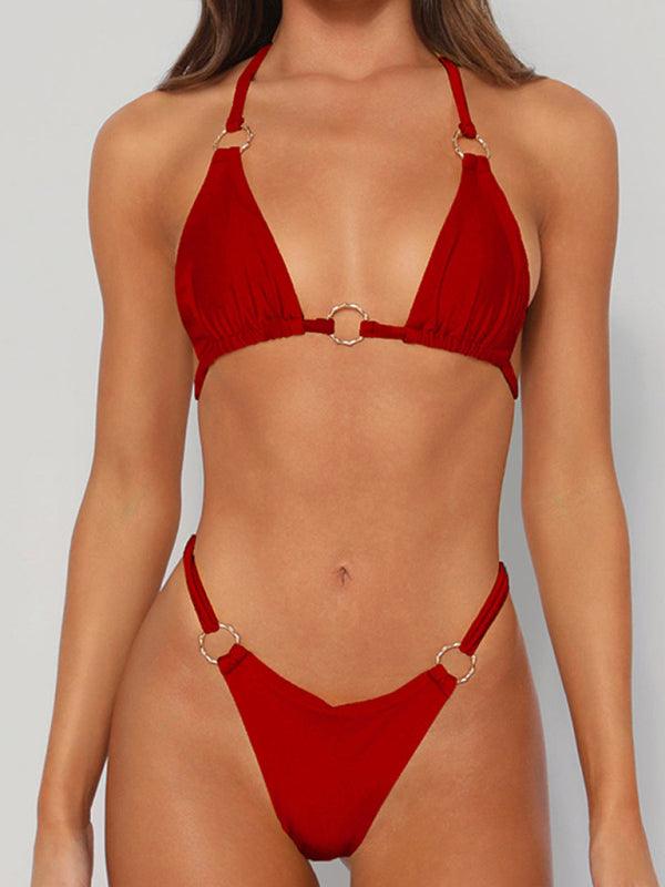 Women's Metal Ringed Suspender Strap Two-Piece Beach Bikini