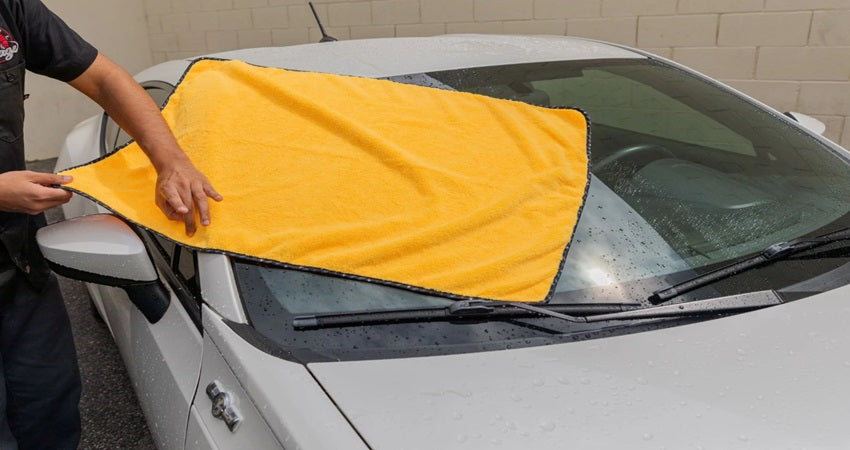 Drying car with large towel 