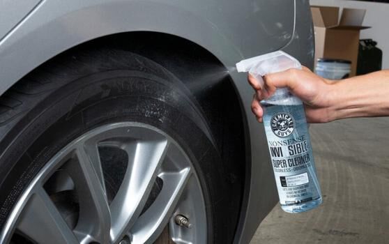 Invisible Super Cleaner Sprayed on Car Tire