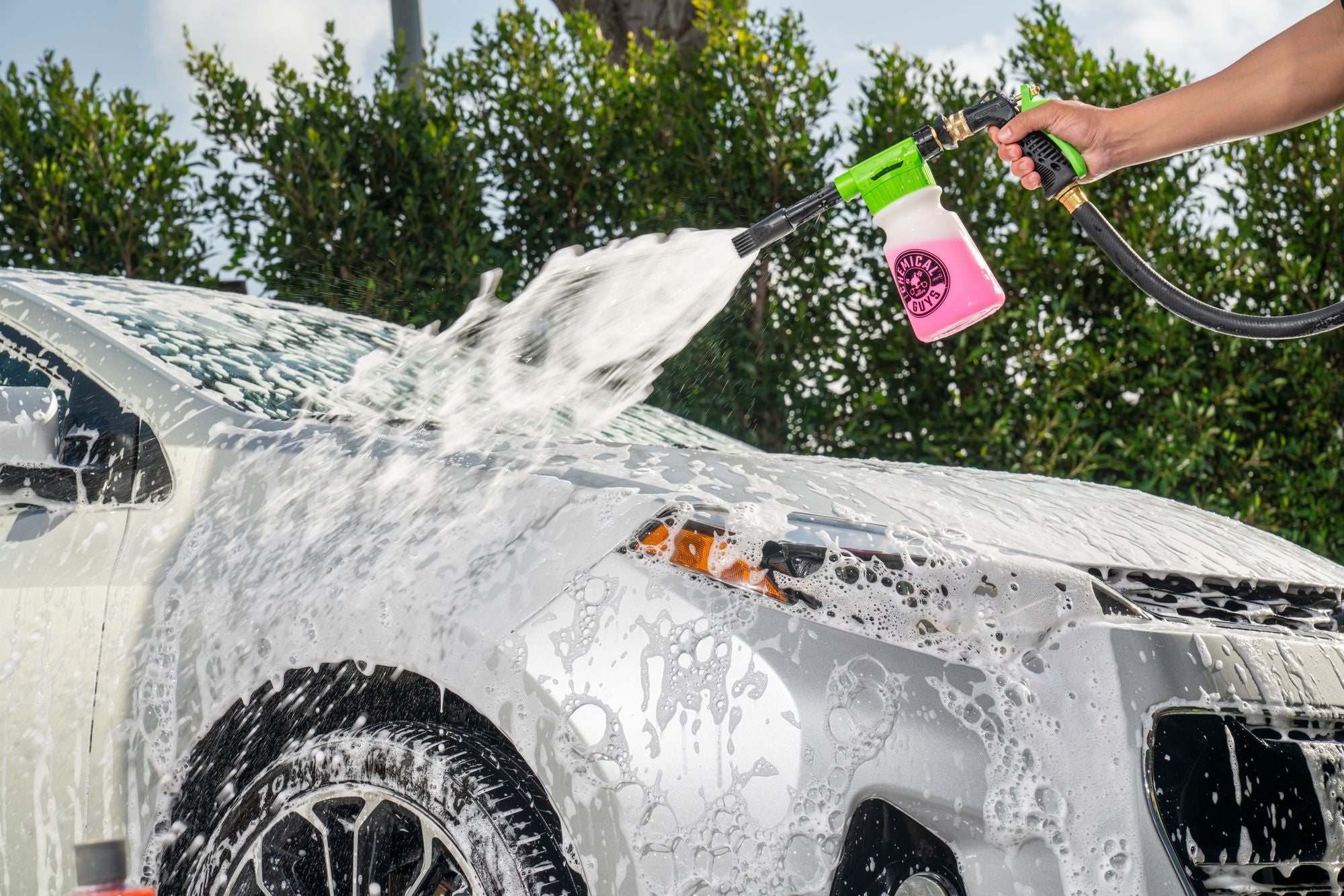 Spraying a car with tons of sudsy foam with Mr. Pink Foam Party and the TORQ Foam Blaster 6