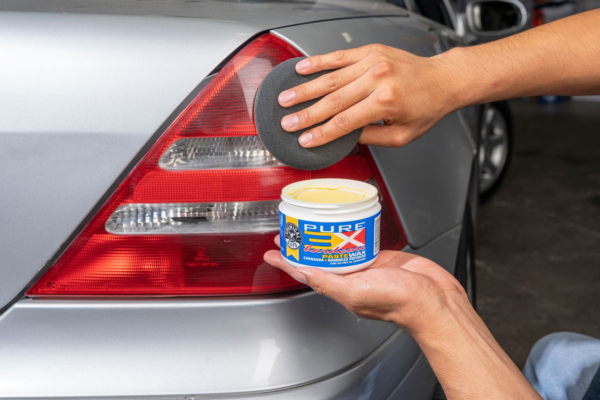 Applying Pure 3X Hardcore Carnauba Paste Wax with an applicator