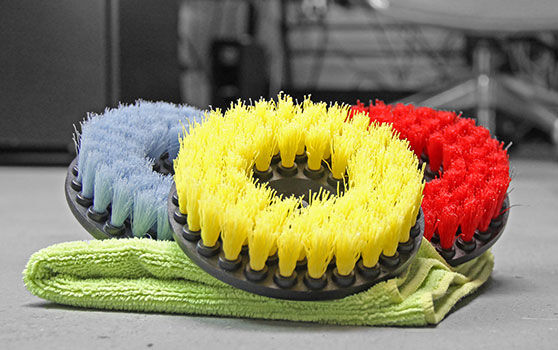 Drill Brush Attachments on a Green Towel