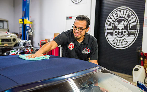 Wiping Convertible Top with a Microfiber Towel