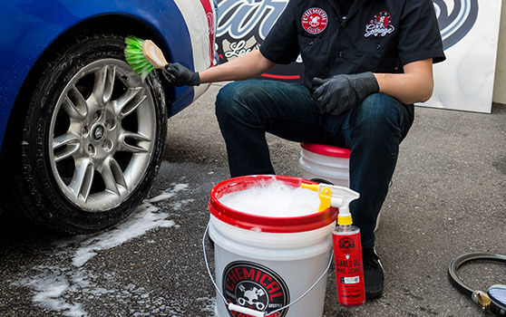 Cleaning a Car Tire with Chemical Guys Products