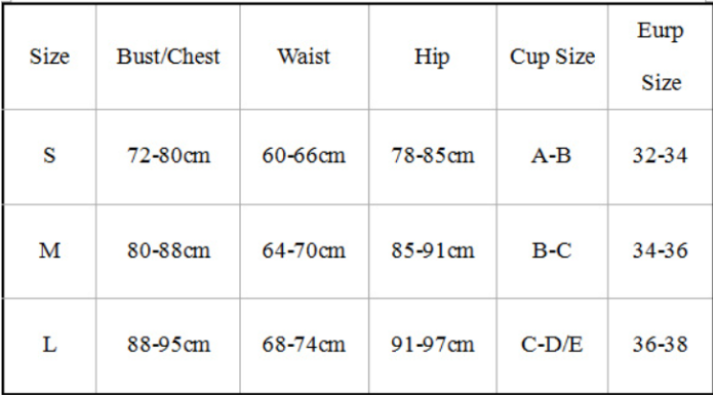 daphne bikini size chart