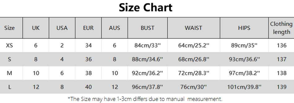 ella dress size chart