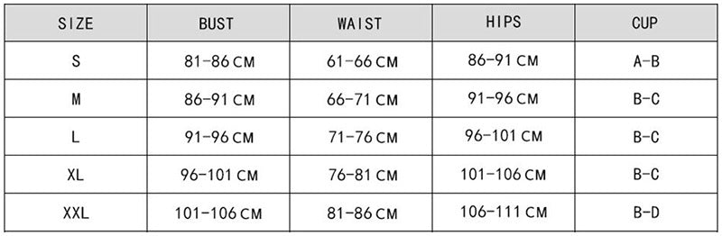 hillary bikini size chart