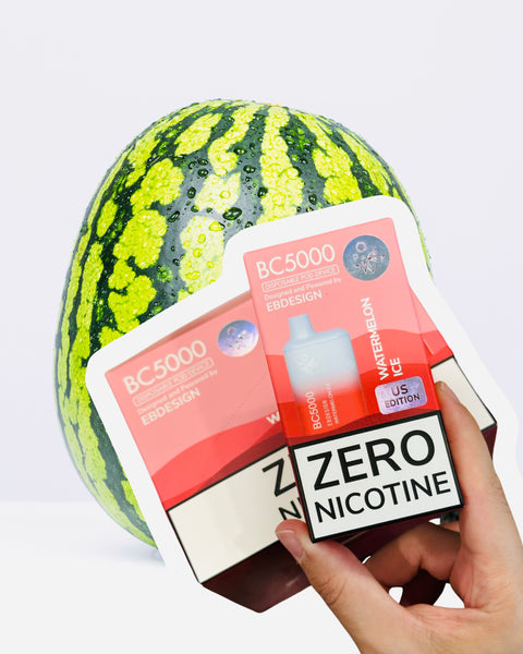 Nicotine-free elf bar watermelon ice packs with a watermelon background