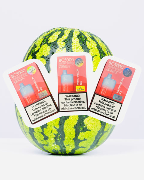 3 packs of watermelon ice elf bar with watermelon background