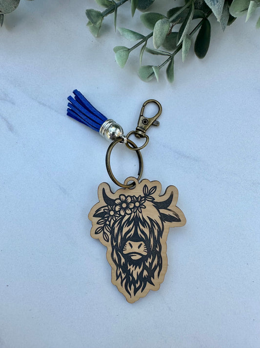 Floral Highland Cow Keychain