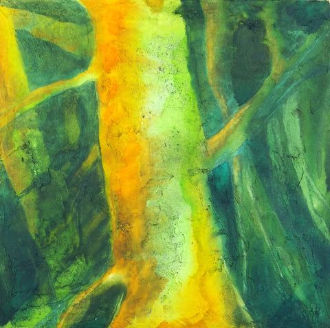 Tree watercolor on light dimensional ground on canvas