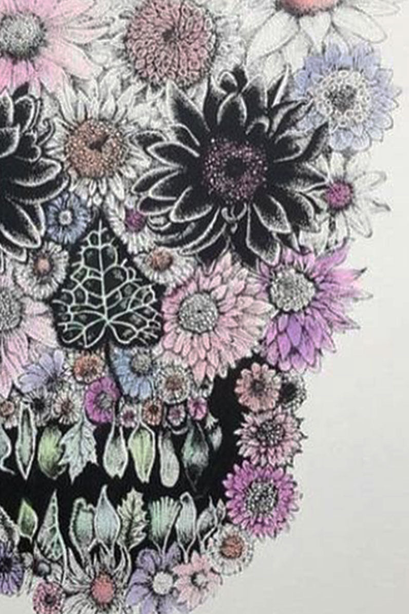 Flower Skull - Hand Colored Screen Print