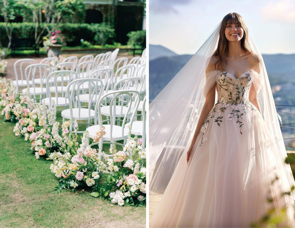 Pink wedding dress ballgown with flowers for brides of brisbane