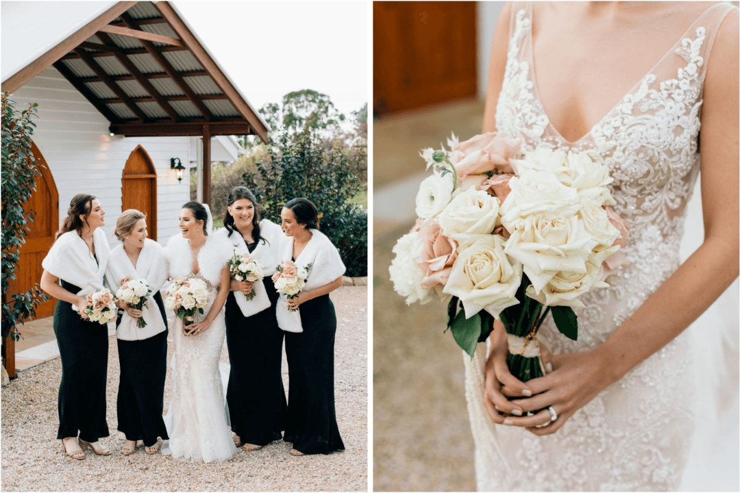 Caitlin's beaded wedding dress details and flowers