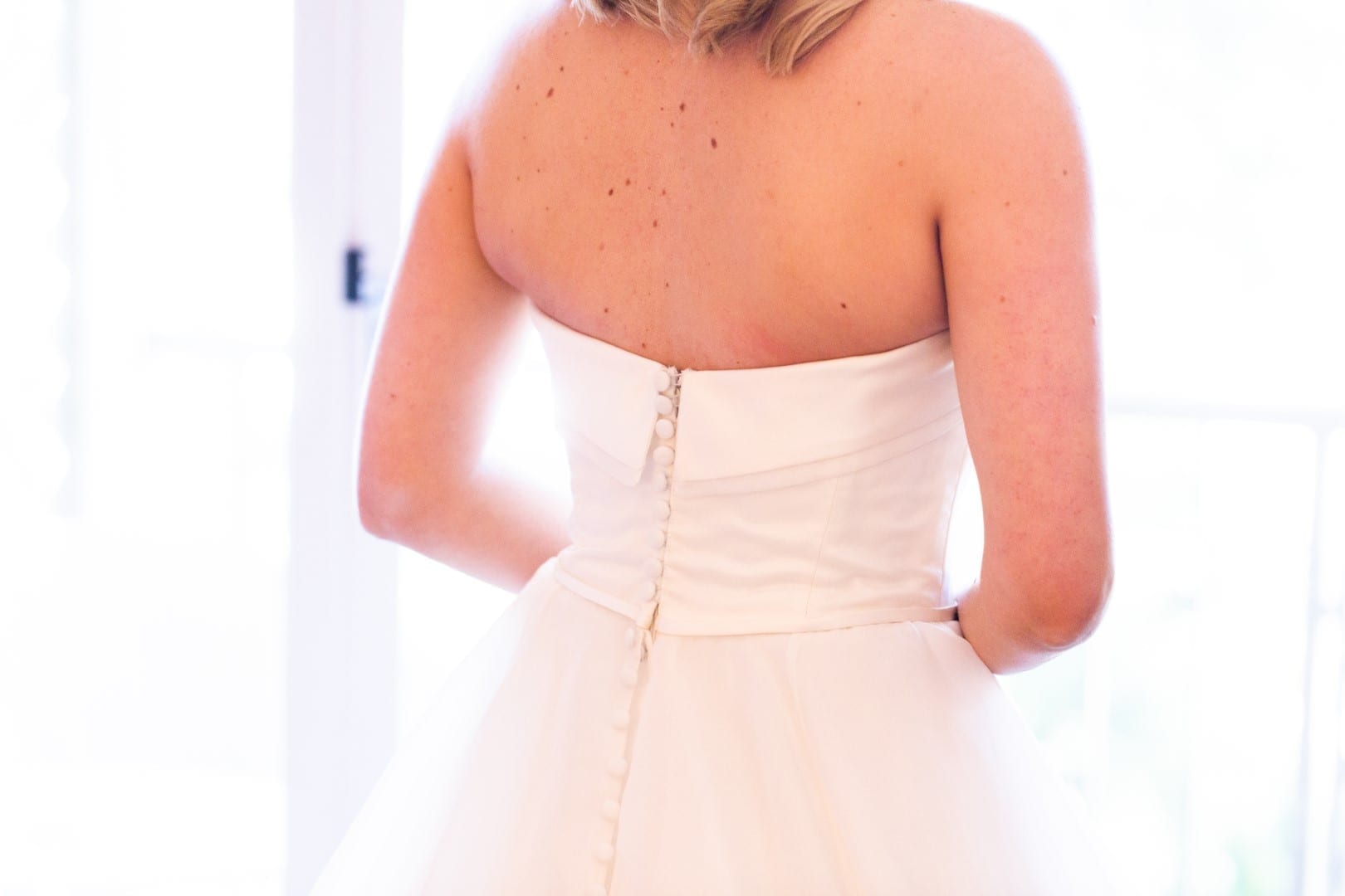 The embellished back of the Mori Lee gown