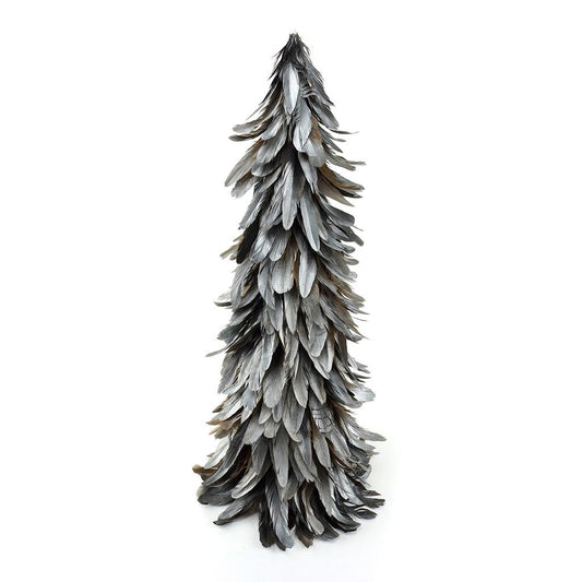 Liliful Christmas White Feather Tree with Glitter Tips 12'' Table Top  Feather Ch