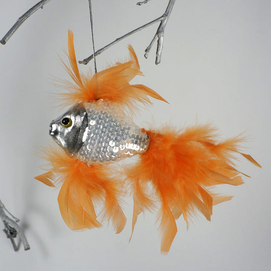 Feather Fish Ornament Silver/Shocking Pink