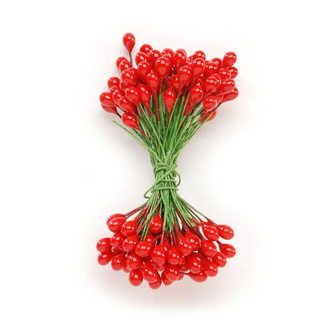 red stamens, red berries, faux red holly berries, red holly berries, fake red holly berries