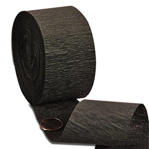 black crepe streamer rolls, black crepe streamers, black party decorations, black party decor, black streamers