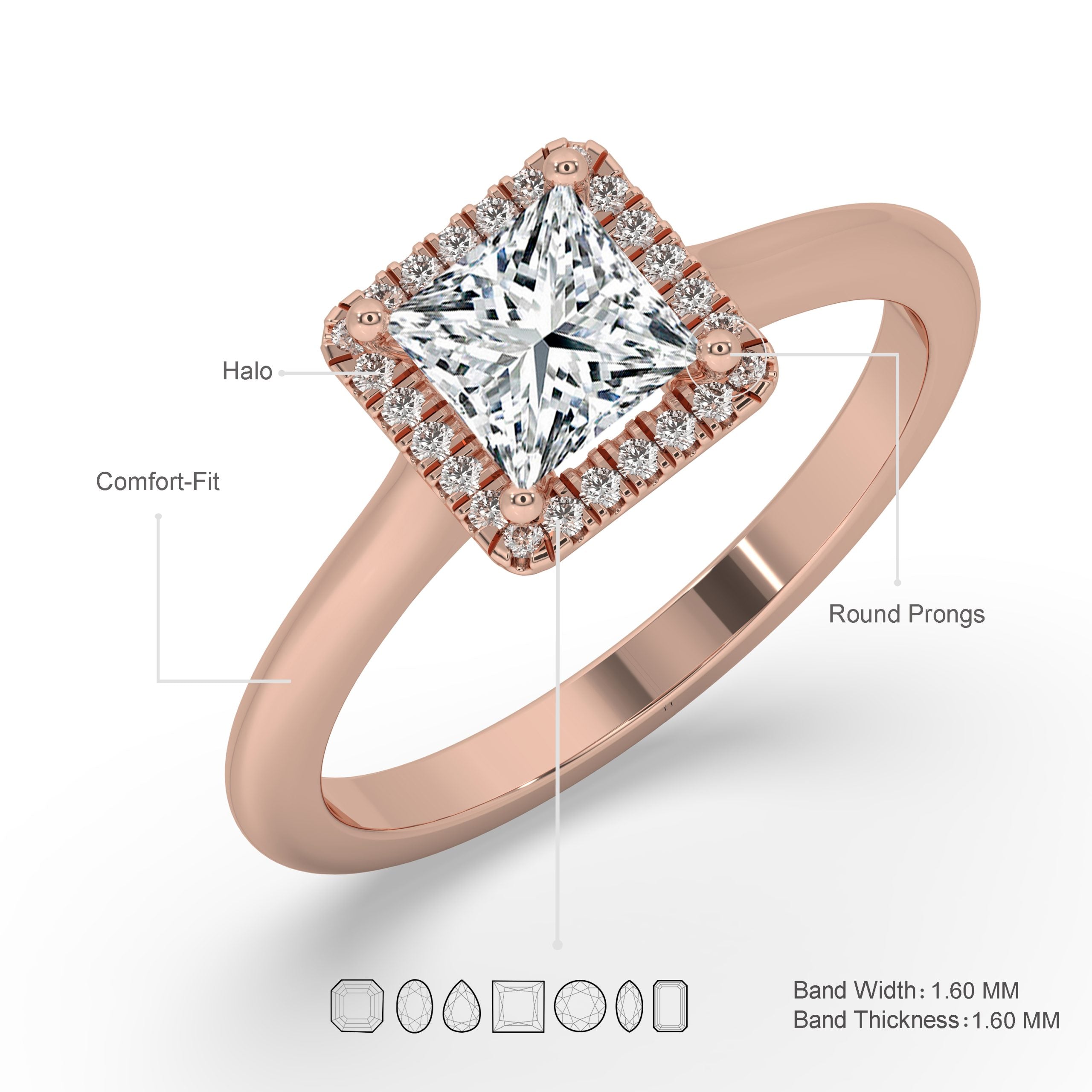 Rose Gold Princess Cut Engagement Ring