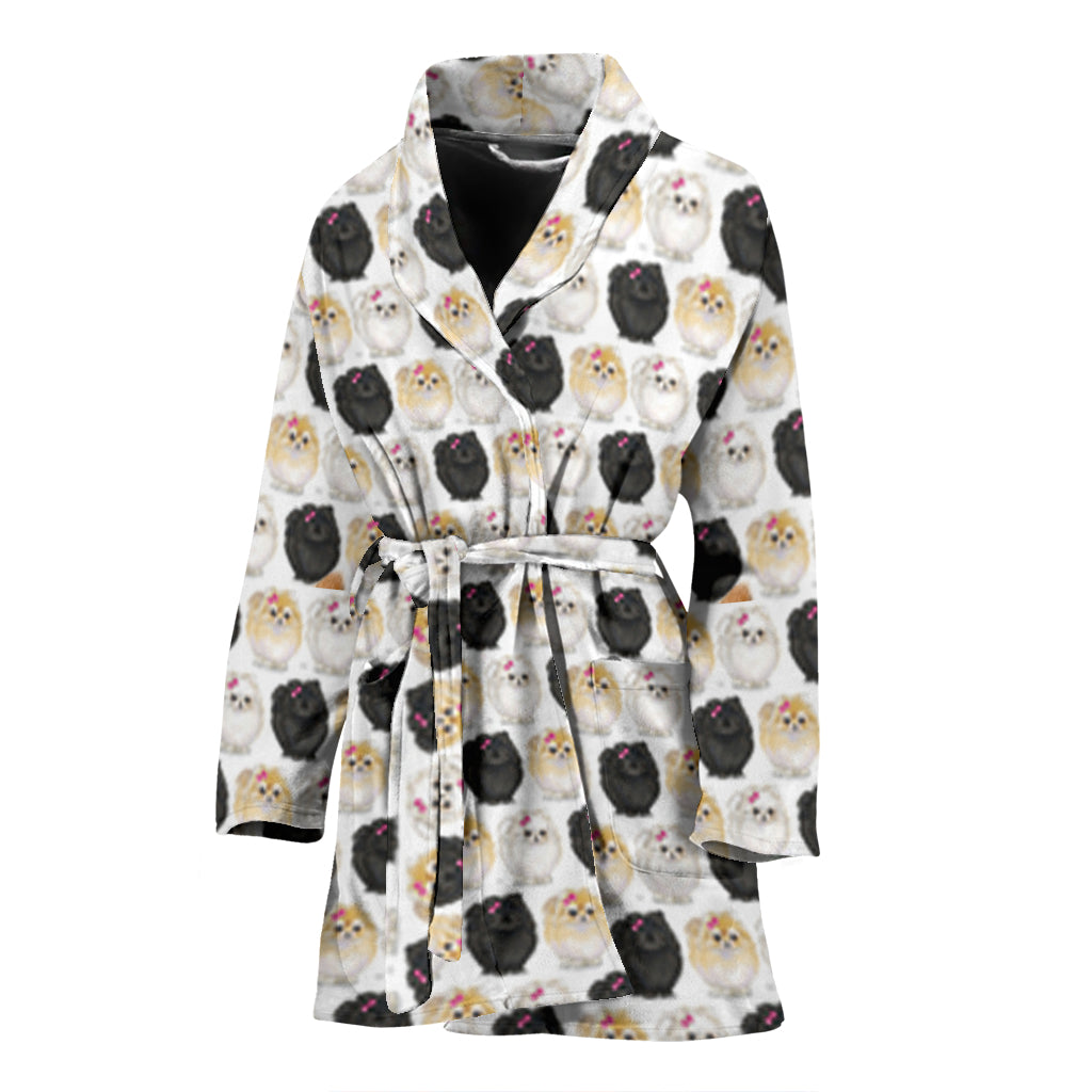 Pomeranian Patterns Print Women's Bath Robe