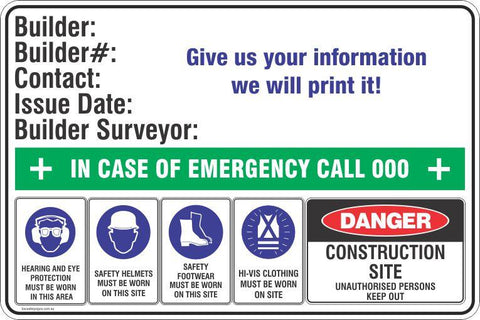 Work Site Owner Builder Safety Signs & Stickers - Construction Site ...