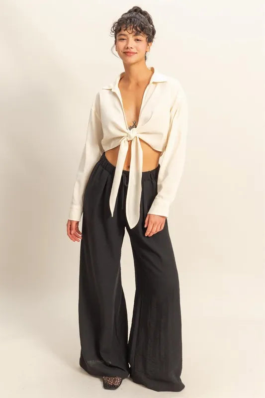 Washed Tie Front Crop Top