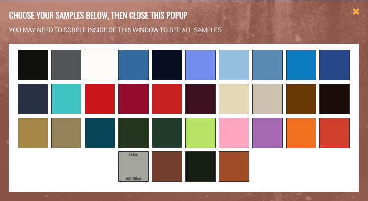 Sample Request Center color swatch options