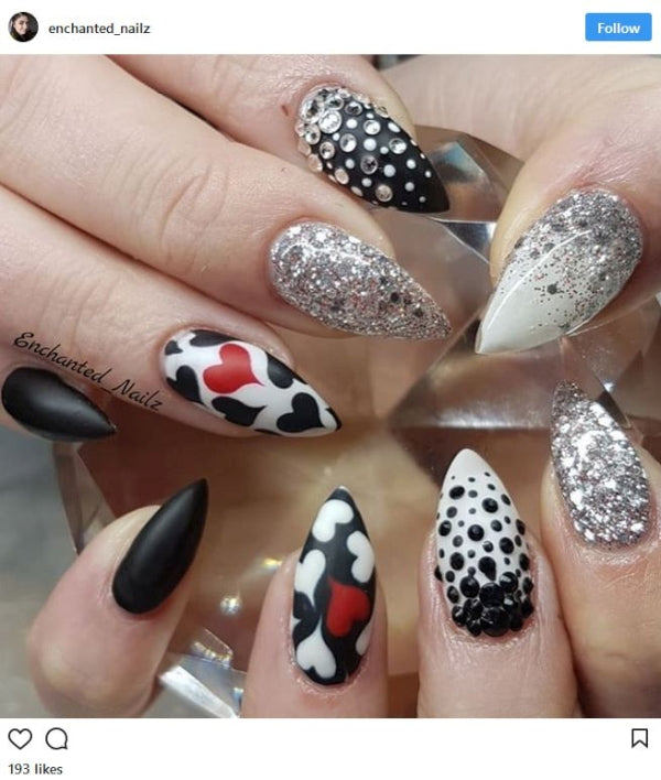 Black White and Red Nail Art