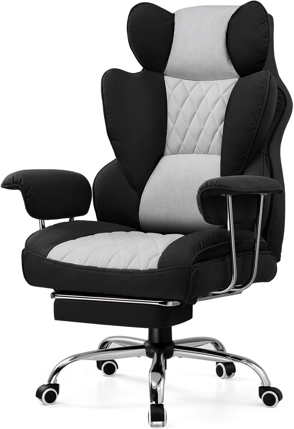 Gaming Chair,Office Chair with Pocket Spring Lumbar Support, Ergonomic Comfortable Wide Office Desk Computer Chair with Outward Fixed Soft Armrests and Footrest (Fabric, Black & Gray)