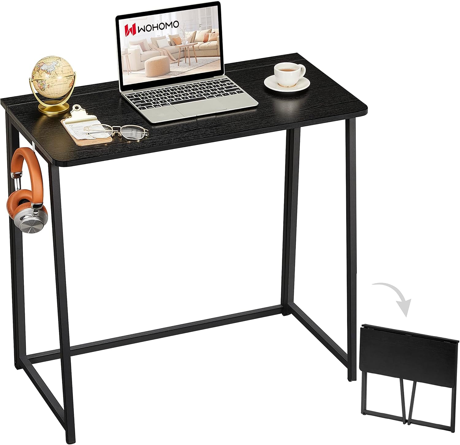 Folding Computer Desk, Small Writing Foldable Desk 31.5", Space-Saving Laptop Table, Easy Assemble Workstation for Home Office,Black