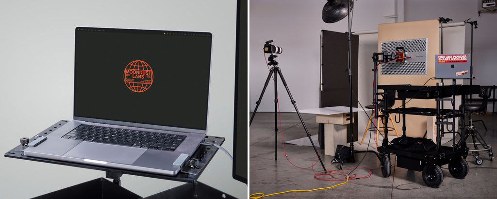 moondust labs logo on a laptop and an image of the studio