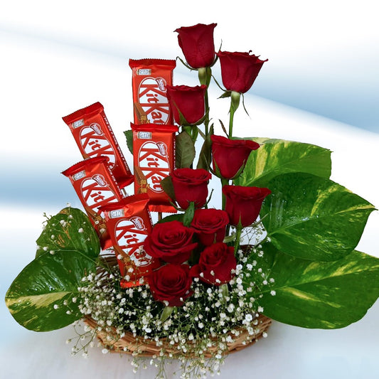 Valentine's Day 18 Stem Red Roses With Chocolate Wine