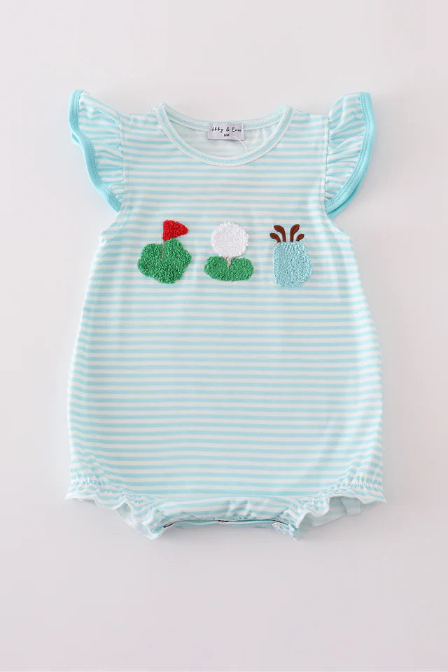 Blue Stripe Golf French Knot Ruffle Bubble