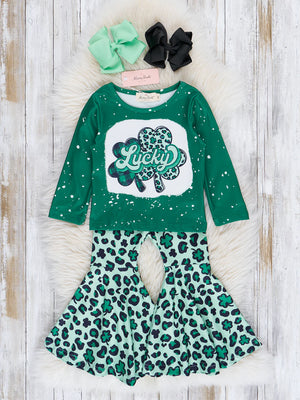 Green Lucky Leopard Bell Bottom Outfit - R&R Palmetto Sales LLC