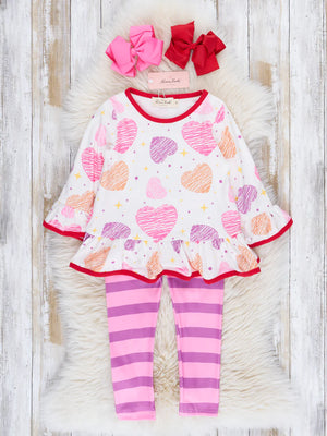 Red Trim Candy Hearts Ruffle Outfit - R&R Palmetto Sales LLC