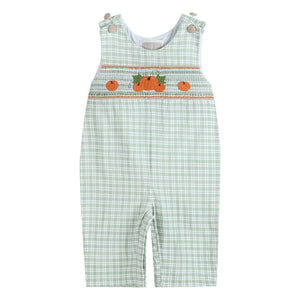 Sage Green Plaid Pumpkin Smocked Overalls - R&R Palmetto Sales LLC